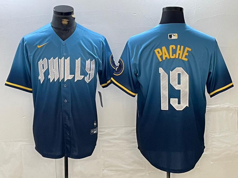 Men's Philadelphia Phillies Cristian Pache Blue 2024 City Connect Limited Player Jersey baseball jersey product view 1