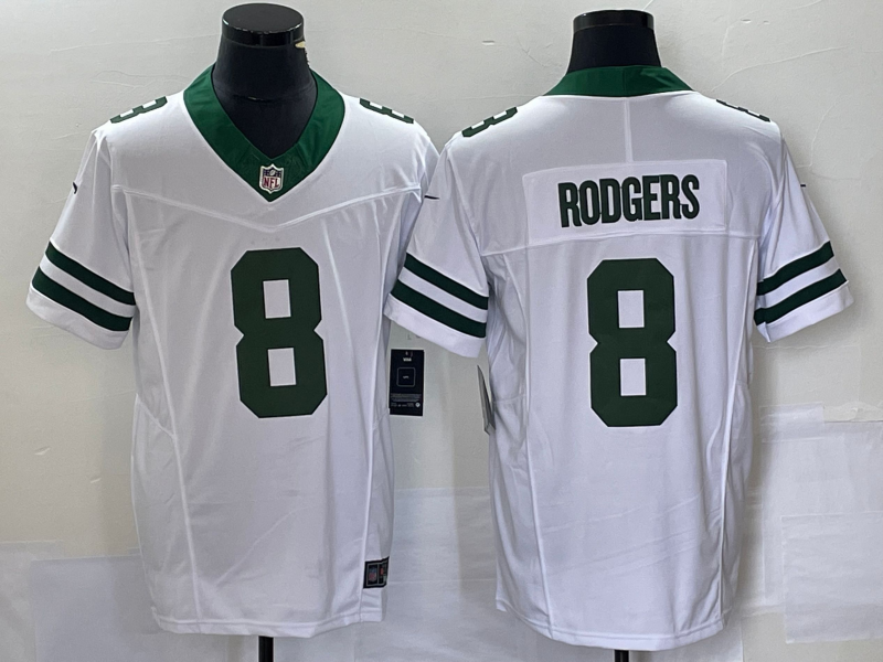 Men's New York Jets Aaron Rodgers #8 White Legacy Vapor F.U.S.E. Limited Jersey1 football jersey product view 1