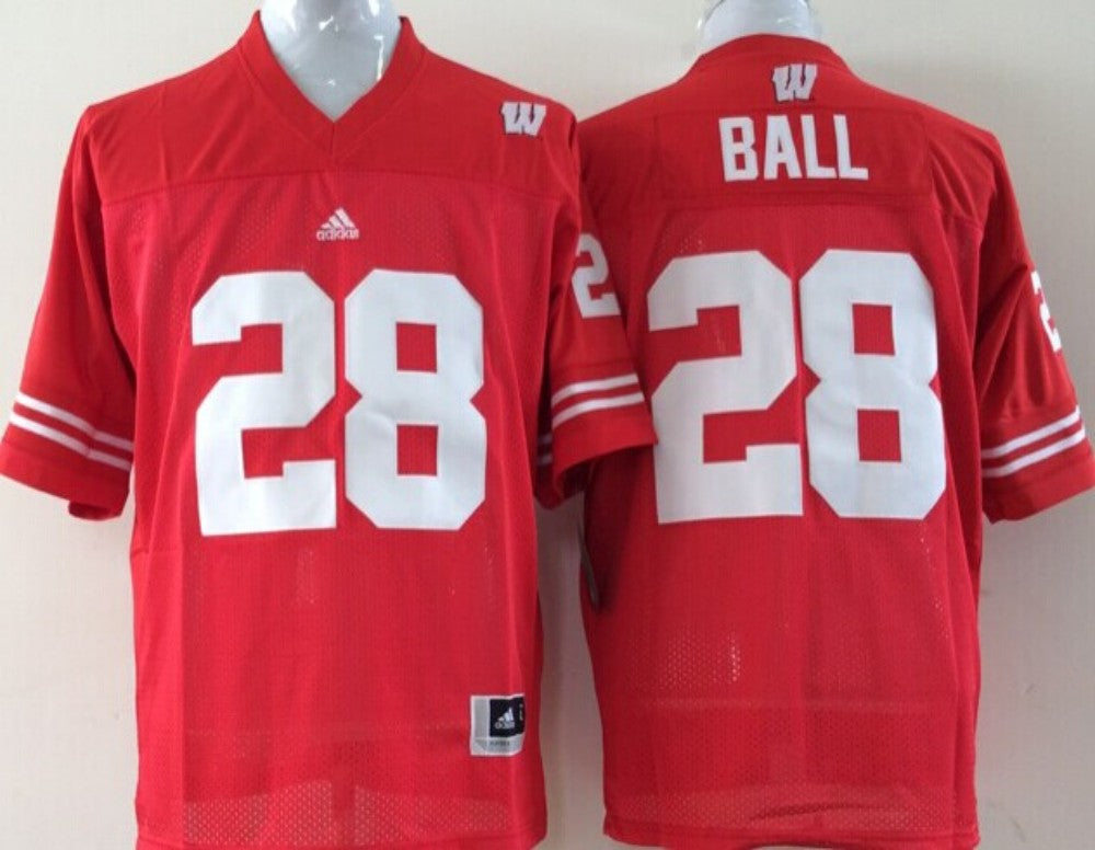 Men's Wisconsin Badgers Montee Ball #28 Red Player Game Jersey sports jersey product view 1
