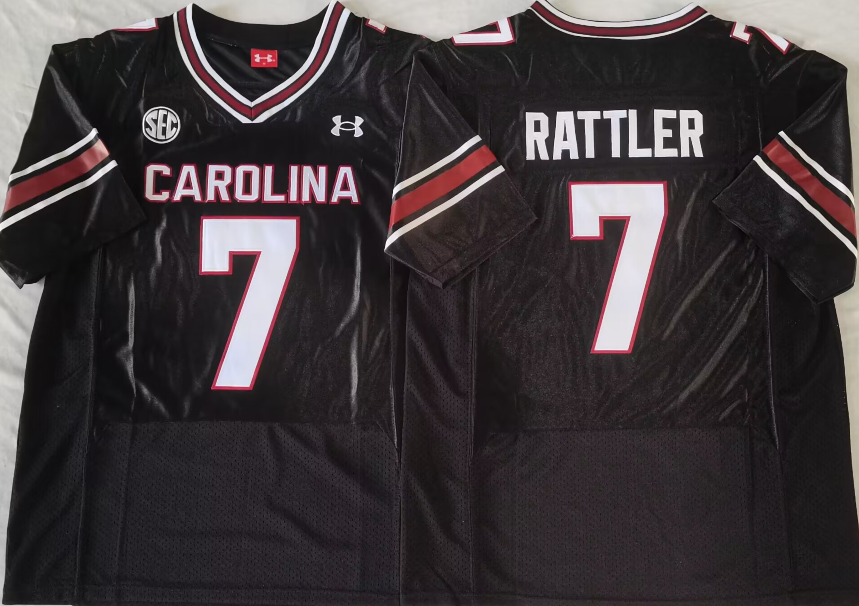 Men's South Carolina Gamecock Spencer Rattler Black Player Game Jersey sports jersey product view 1