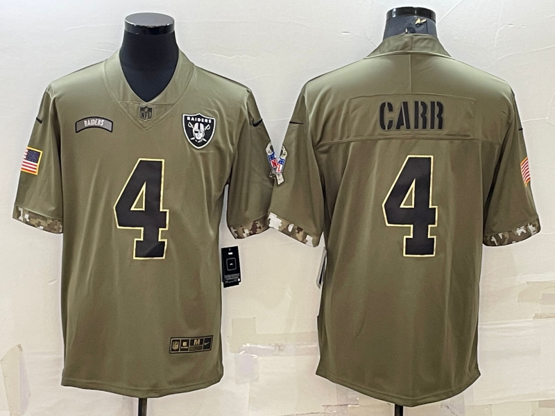Men's Las Vegas Raiders Derek Carr Olive 2022 Salute To Service Limited Jersey football jersey product view 1