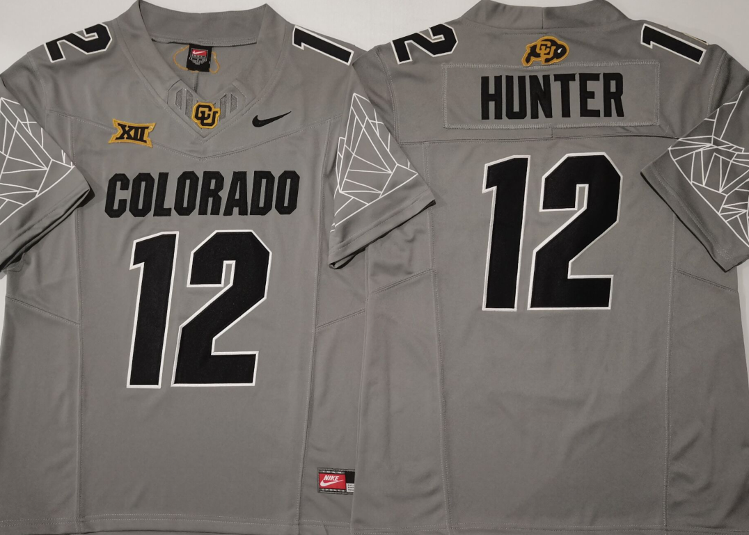 Men's Colorado Buffaloes Buffs Hunter #12 Grey Game Jersey sports jersey product view 1
