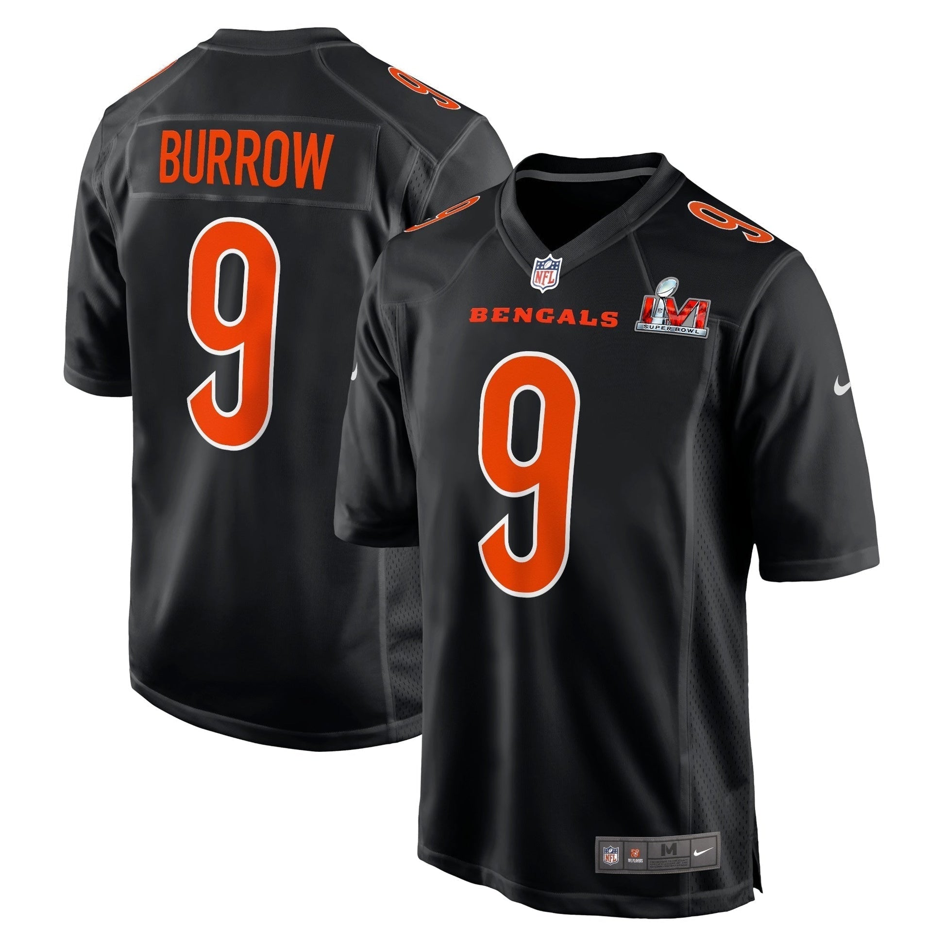 Joe Burrow Cincinnati Bengals Super Bowl LVI Bound Game Fashion Jersey - Black football jersey product view 1