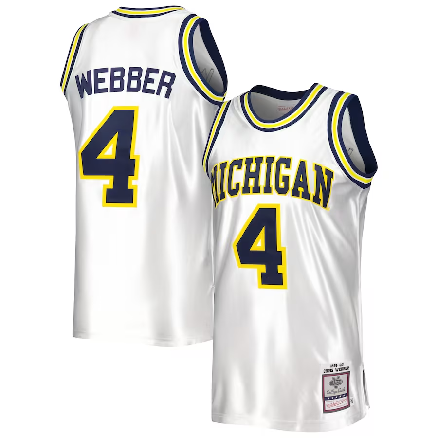 Men's Michigan Wolverines Chris Webber White Team Replica Player Jersey sports jersey product view 1