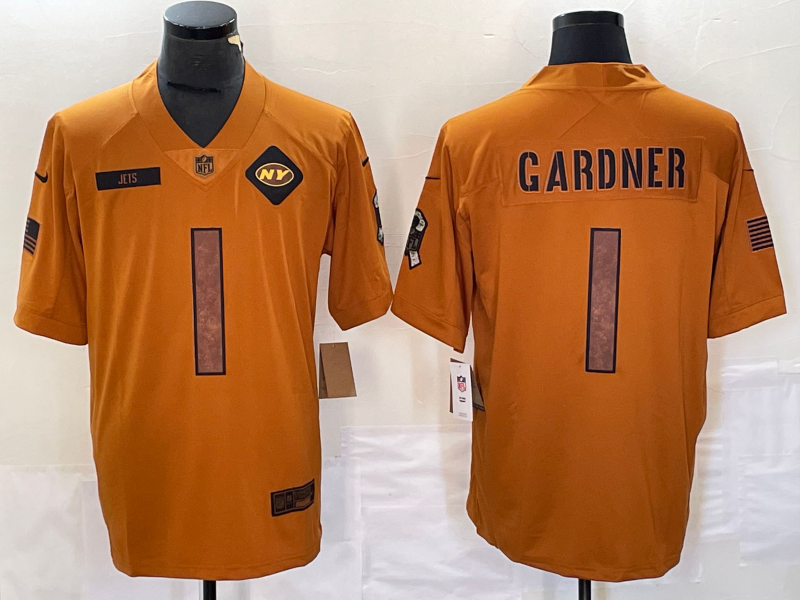 Men's New York Jets Ahmad Sauce Gardner Brown 2023 Salute To Service Limited Jersey football jersey product view 1
