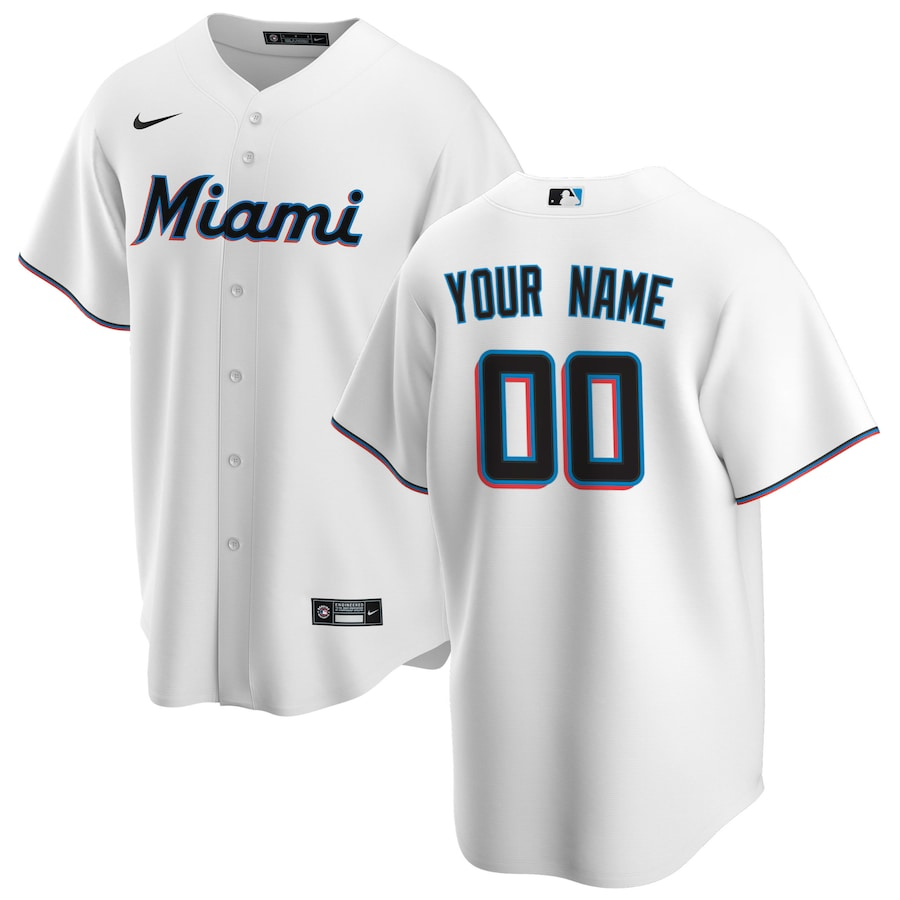 Men's Miami Marlins White Home Replica Custom Jersey baseball jersey product view 1