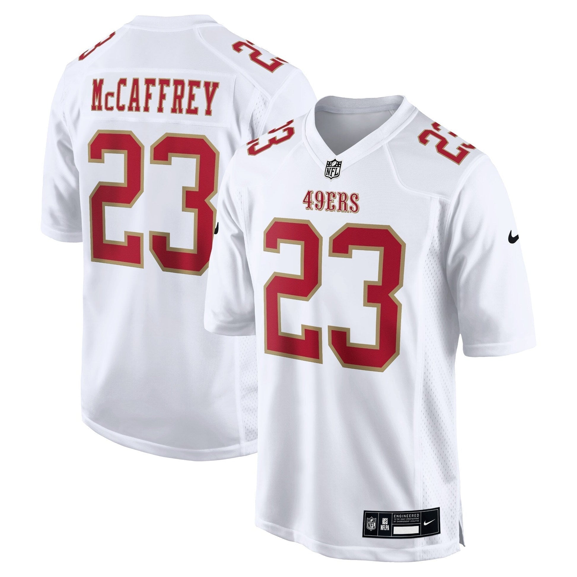 Christian McCaffrey San Francisco 49ers Fashion Game Jersey - Tundra White football jersey product view 1