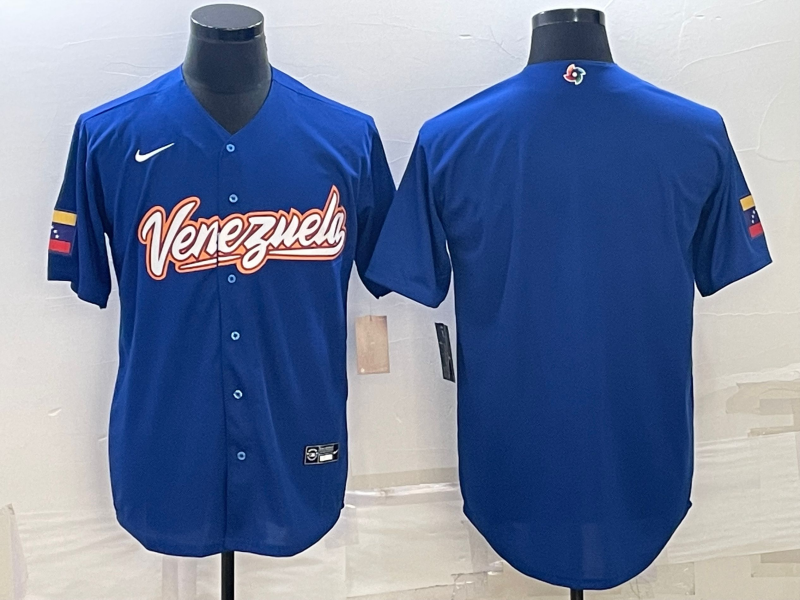 Men's 2023 World Baseball Classic Venezuela Blue Blank Jersey baseball jersey product view 1