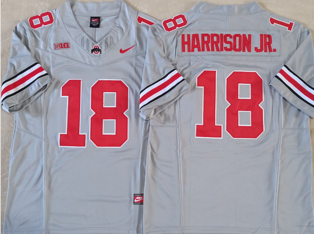 Men's Ohio State Buckeyes Marvin Harrison JR Gray Player Game Jersey sports jersey product view 1
