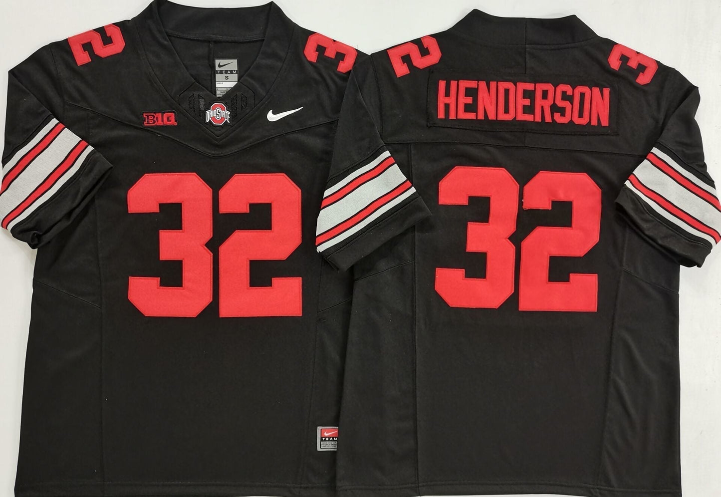 Men's Ohio State Buckeyes Treveyon Henderson Black Game Jersey sports jersey product view 1