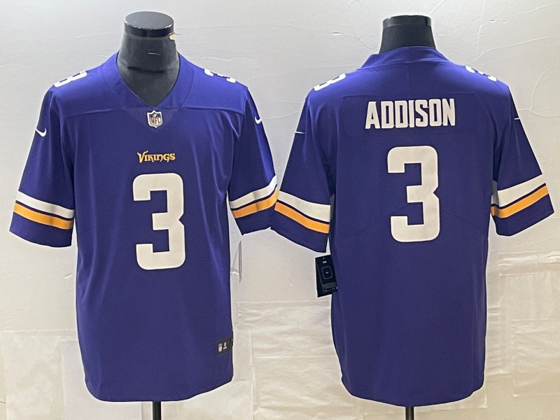 Men's Minnesota Vikings Jordan Addison #3 Purple 2023 NFL active First Round Pick Game Jerseys football jersey product view 1