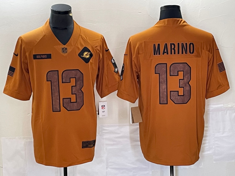 Men's Miami Dolphins Dan Marino Brown 2023 Salute To Service Retired Player Limited Jersey football jersey product view 1