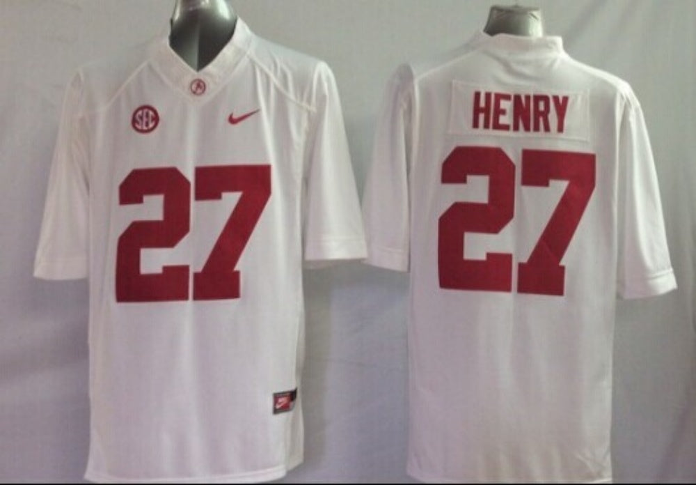 Men's Alabama Crimson Tide Derrick Henry #27 White Player Game Jersey sports jersey product view 1
