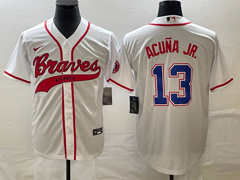 Men's Atlanta Braves Ronald Acuna Jr. White Replica Player Jersey Joint Edition baseball jersey product view 1