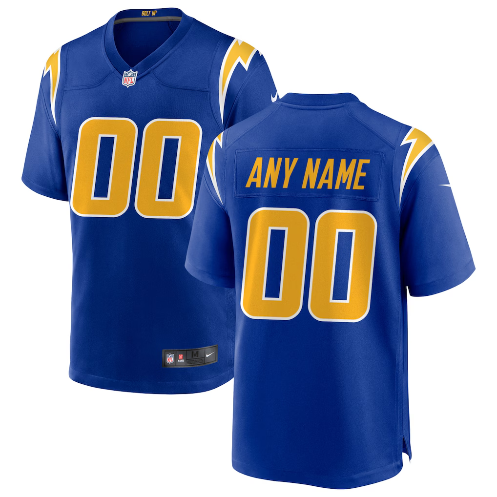 Men's Los Angeles Chargers Royal Alternate Custom Game Jersey football jersey product view 1