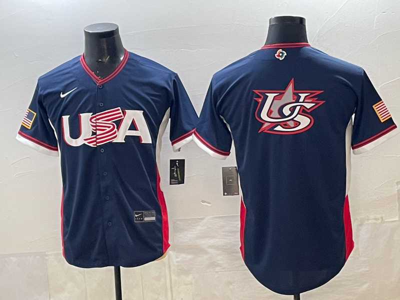 Men's USA Baseball Navy 2026 World Baseball Classic Game Jersey baseball jersey product view 1