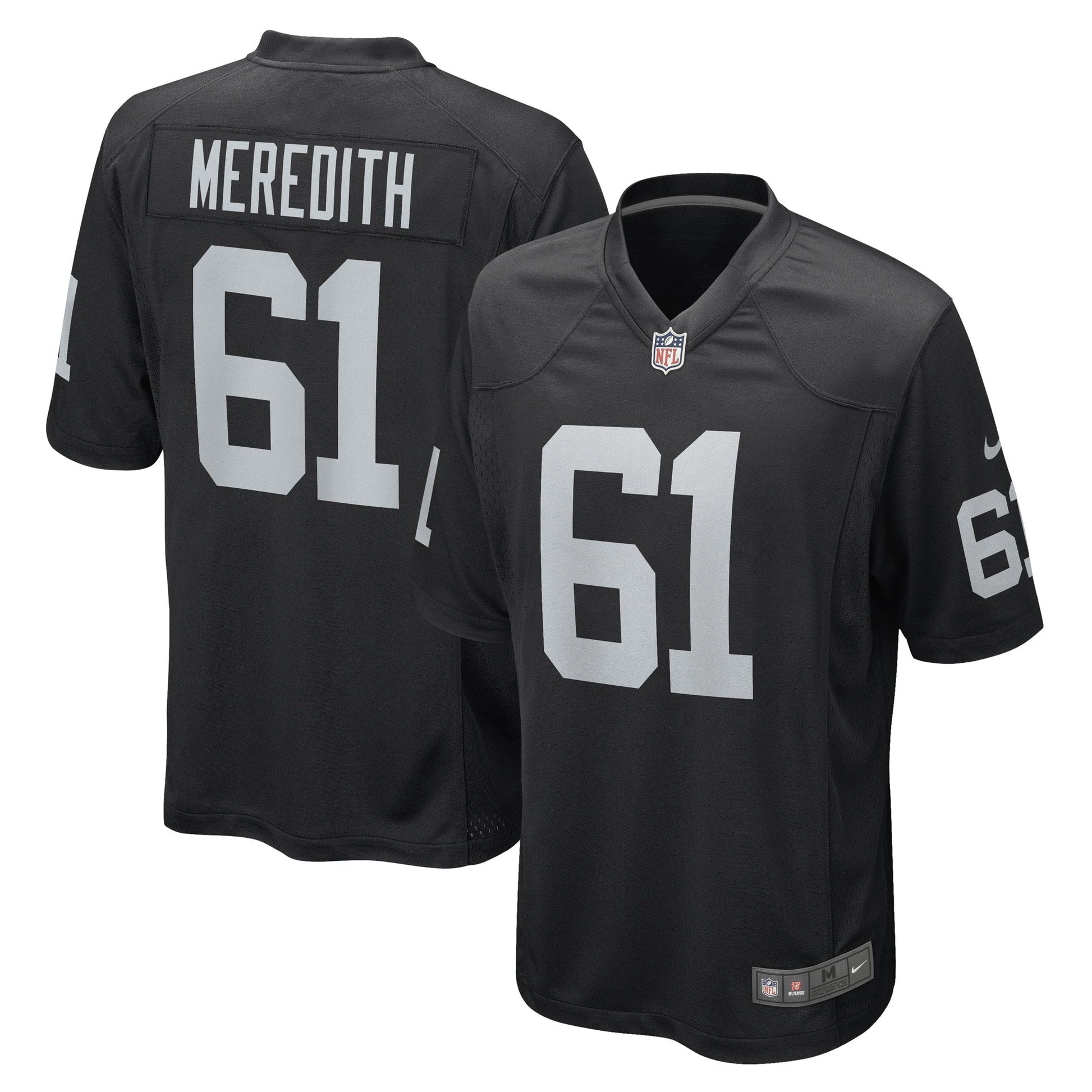 Jordan Meredith Las Vegas Raiders Game Jersey - Black football jersey product view 1