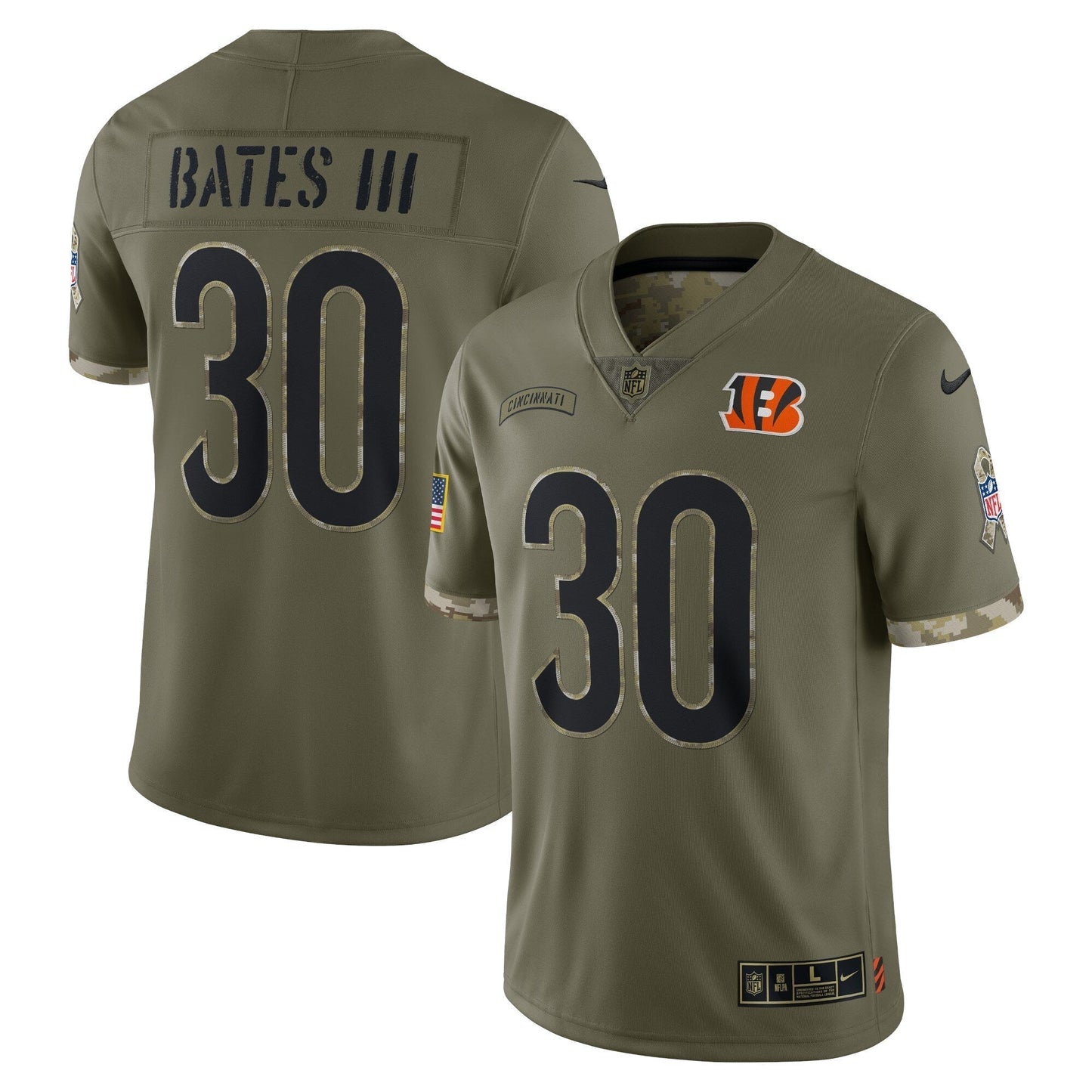 Jessie Bates III Cincinnati Bengals Salute To Service Limited Jersey - Olive football jersey product view 1
