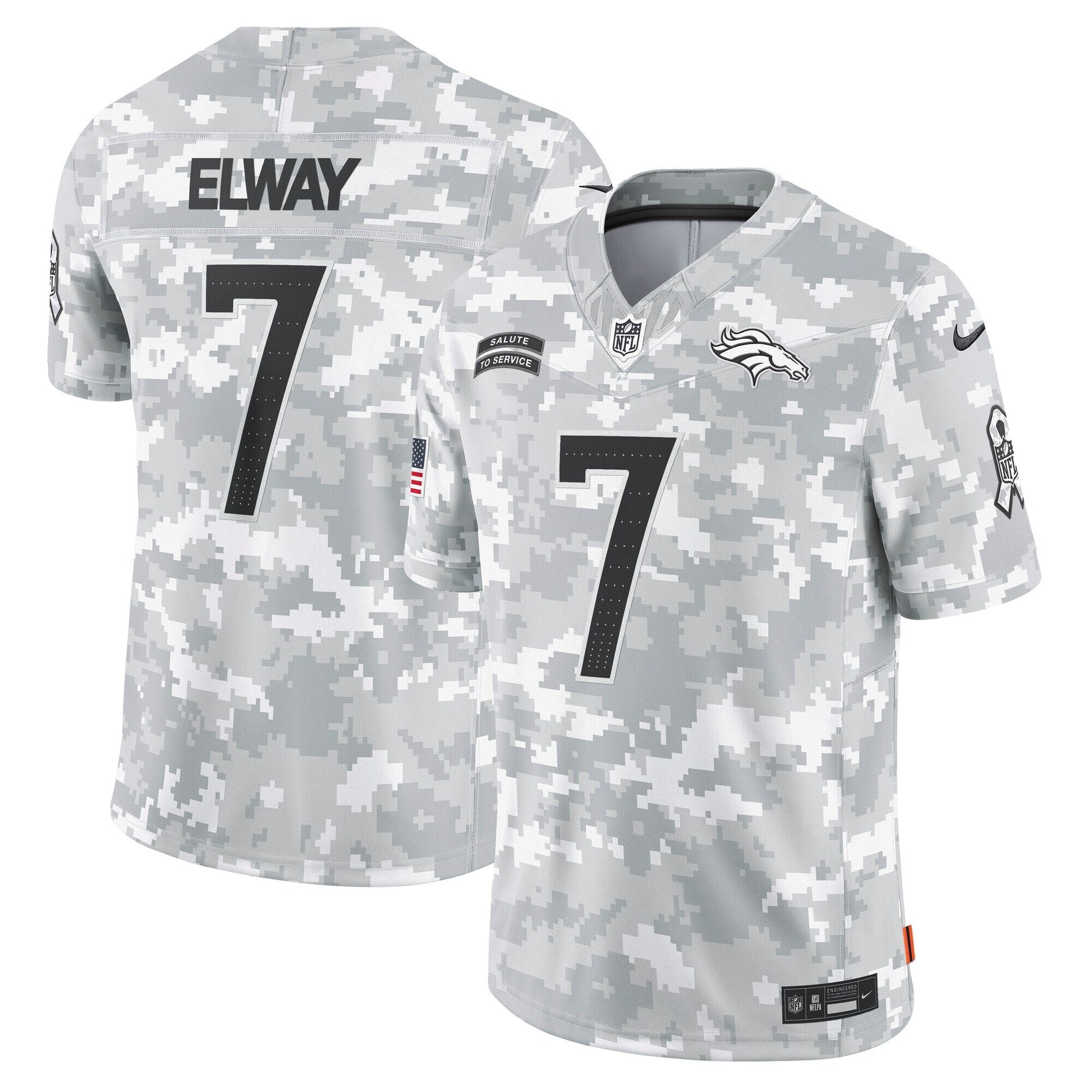 John Elway Denver Broncos 2024 Salute to Service Retired Limited Jersey - Arctic Camo football jersey product view 1