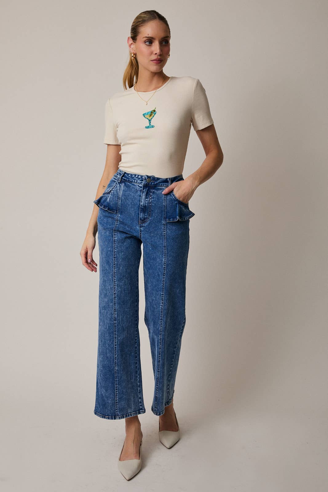 Ruffle Detailed Wide Leg Stretch Denim Pants Unisex T-shirt, Sweatshirt, Hoodie, Long Sleeve Tee - T-Shirt, Sweatshirt, Hoodie