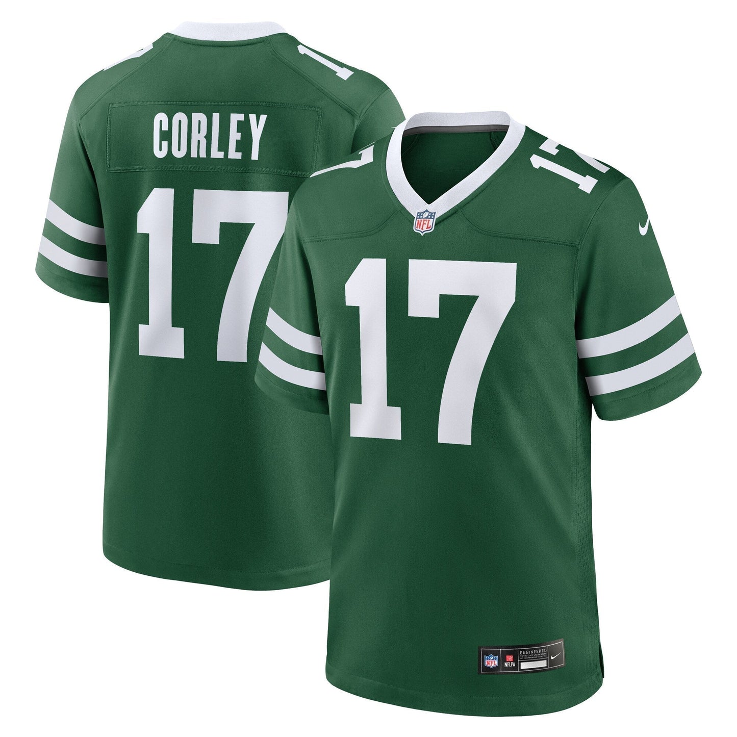 Malachi Corley New York Jets Team Game Jersey - Legacy Green football jersey product view 1