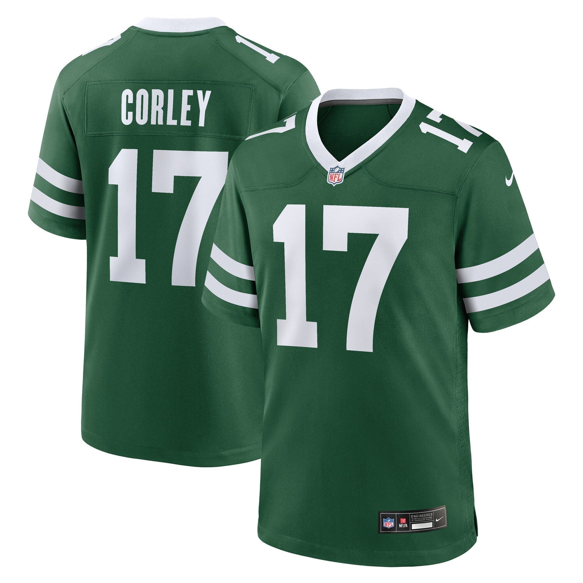 Malachi Corley New York Jets Team Game Jersey - Legacy Green football jersey product view 1