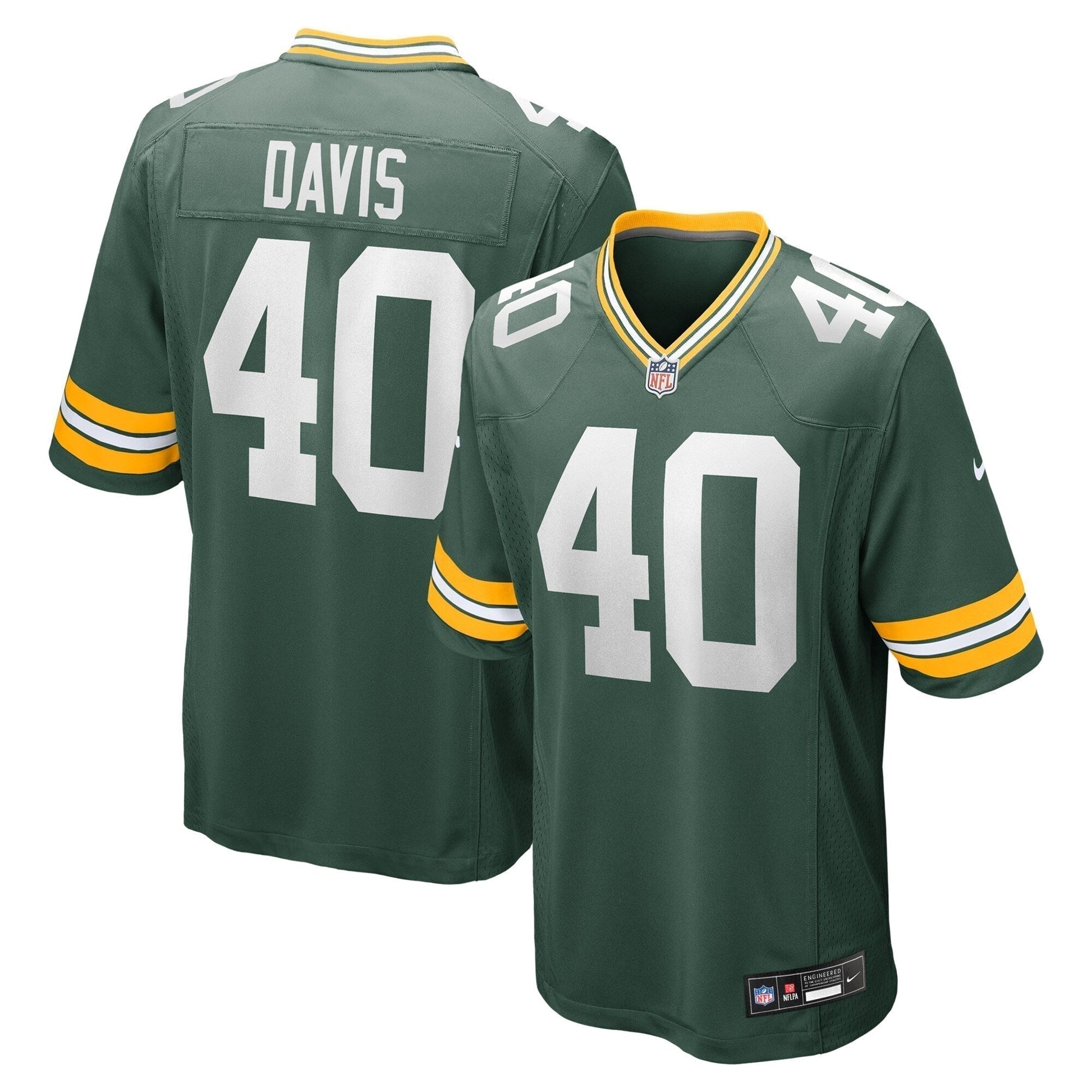 LJ Davis Green Bay Packers Game Jersey - Green football jersey product view 1