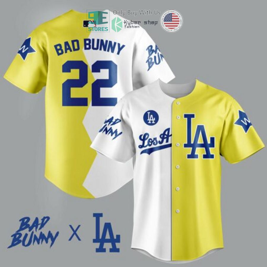 BEST Bad Bunny 22 Los Angeles Dodgers yellow white Baseball Jersey Unisex T-shirt, Sweatshirt, Hoodie, Long Sleeve Tee - T-Shirt, Sweatshirt, Hoodie