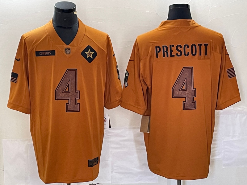 Men's Dallas Cowboys Dak Prescott #4 Brown 2023 Salute To Service Limited Jersey1 football jersey product view 1