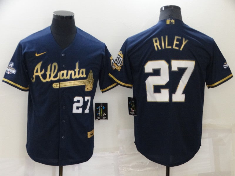 Men's Atlanta Braves Austin Riley Navy Fashion Stitched Jersey baseball jersey product view 1
