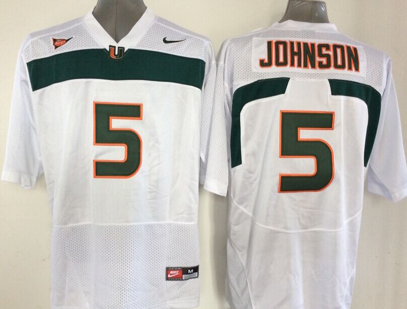 Men's Miami Hurricanes Andre Johnson White Team Football Jersey football jersey product view 1