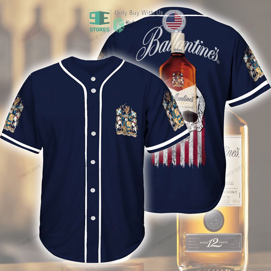 BEST Ballantine's Skull United States Flag blue Baseball Jersey Unisex T-shirt, Sweatshirt, Hoodie, Long Sleeve Tee - T-Shirt, Sweatshirt, Hoodie