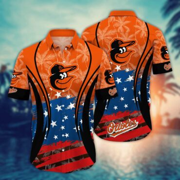 Baltimore Orioles Star Spangled Tropical Hawaiian Shirt Unisex T-shirt, Sweatshirt, Hoodie, Long Sleeve Tee - T-Shirt, Sweatshirt, Hoodie