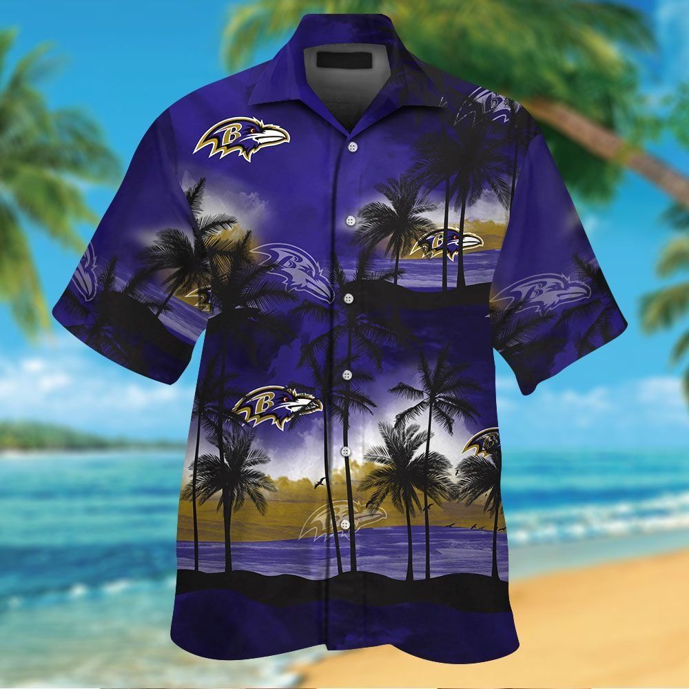 Baltimore Ravens Hawaiian Shirt Short Sleeve Tropical Button Up Unisex T-shirt, Sweatshirt, Hoodie, Long Sleeve Tee - T-Shirt, Sweatshirt, Hoodie