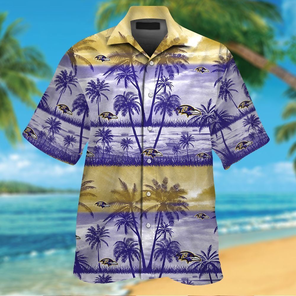 Baltimore Ravens Hawaiian Tropical Design Short Sleeve Button Up Shirt Unisex T-shirt, Sweatshirt, Hoodie, Long Sleeve Tee - T-Shirt, Sweatshirt, Hoodie