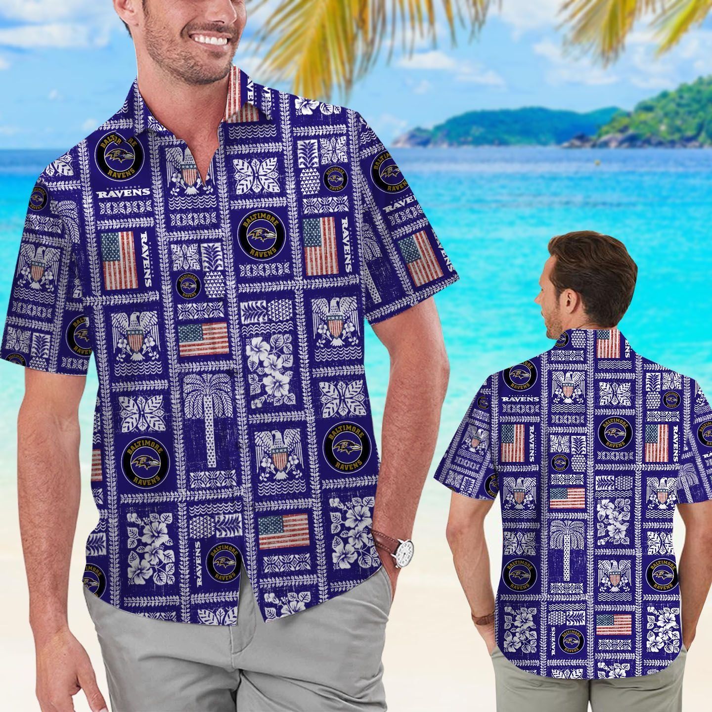 Baltimore Ravens Summer Commemorative Short Sleeve Button Up Tropical Hawaiian Shirt Unisex T-shirt, Sweatshirt, Hoodie, Long Sleeve Tee - T-Shirt, Sweatshirt, Hoodie