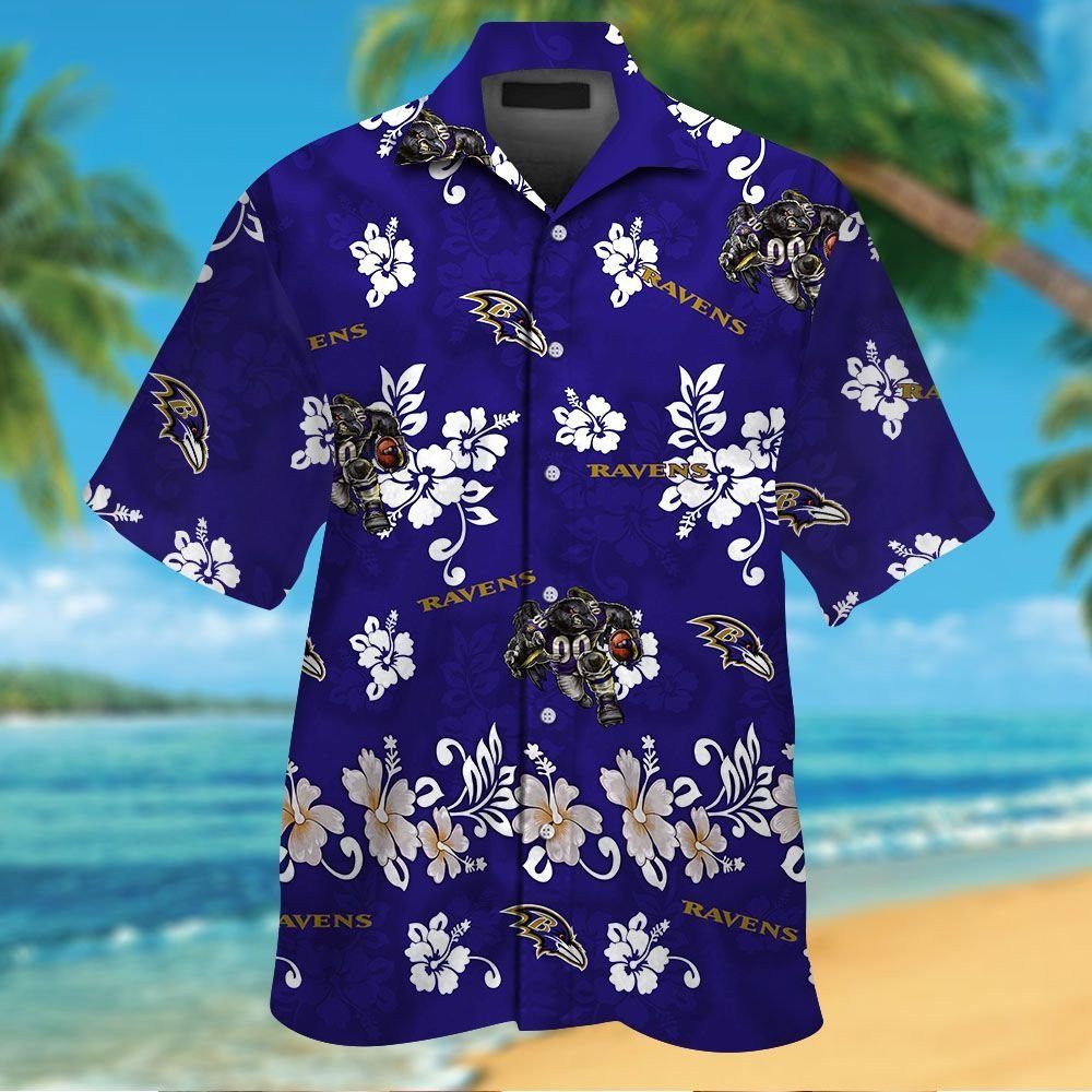 Baltimore Ravens Tropical Hawaiian Short Sleeve Button Up Shirt Unisex T-shirt, Sweatshirt, Hoodie, Long Sleeve Tee - T-Shirt, Sweatshirt, Hoodie