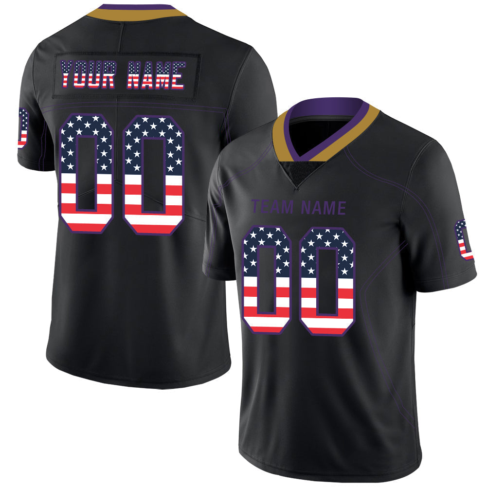 Custom B.Ravens Men's American Black USA Flag Fashion Vapor Limited Stitched Football Jerseys football jersey product view 1