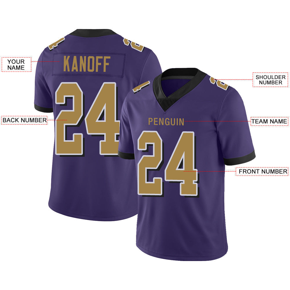 Custom B.Raven Men's American Purple Color Rush Vapor Limited Stitched Football Jersey football jersey product view 2