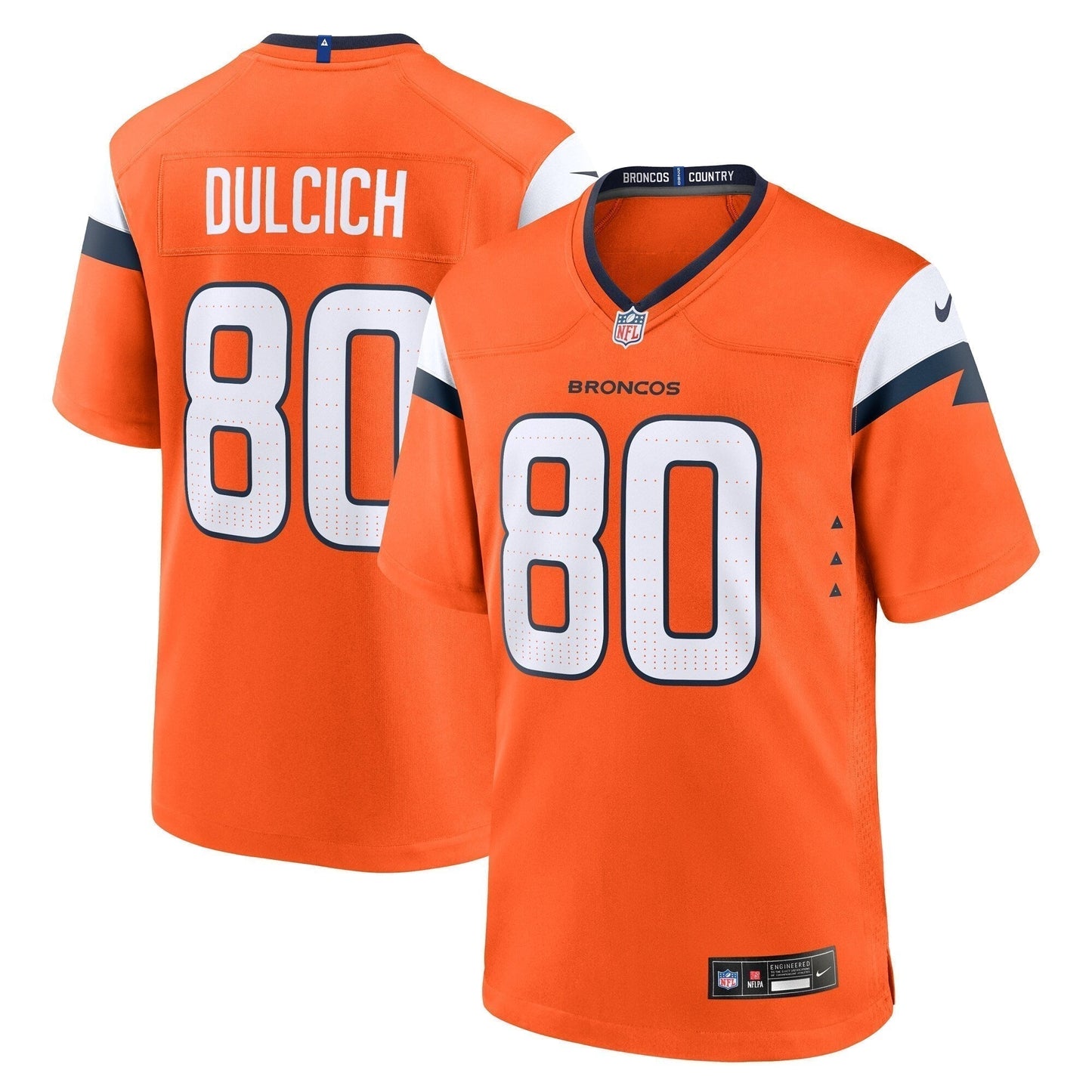 Greg Dulcich Denver Broncos Team Game Jersey - Orange football jersey product view 1