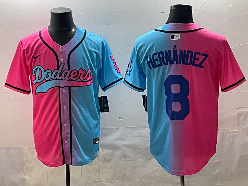 Men's Los Angeles Dodgers Enrique Hernandez Pink/Blue Player Jersey baseball jersey product view 1