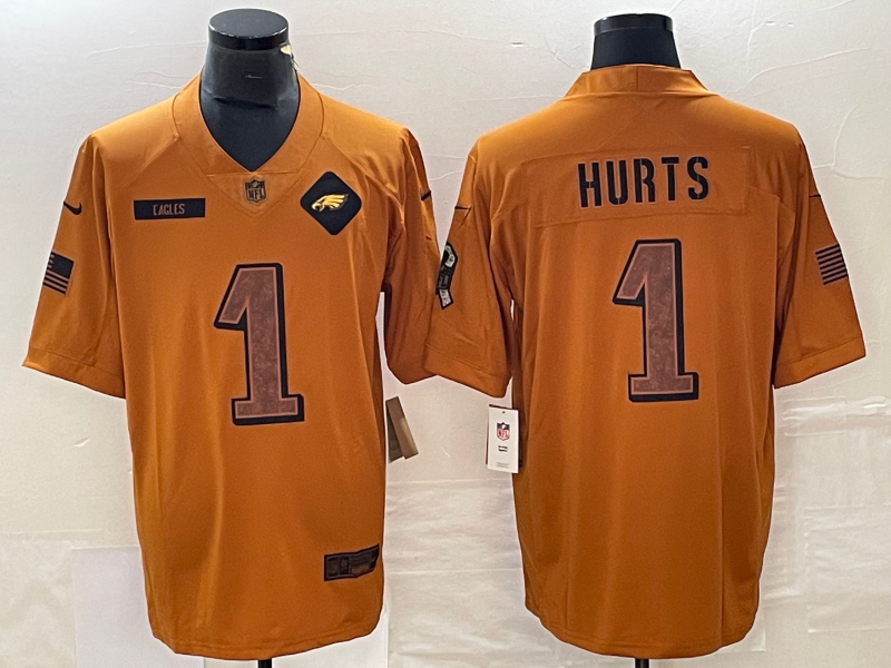 Men's Philadelphia Eagles Jalen Hurts Brown 2023 Salute To Service Limited Jersey football jersey product view 1