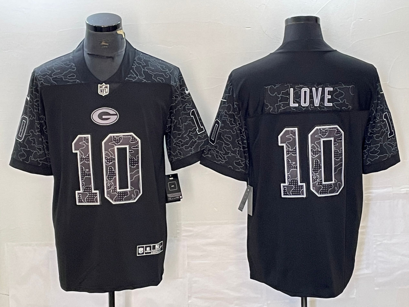 Men's Green Bay Packers Jordan Love Black RFLCTV Limited Jersey basketball jersey product view 1