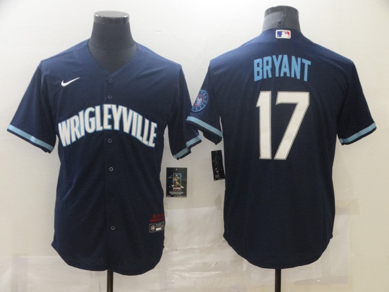 Men's Chicago Cubs Kris Bryant #17 Navy Replica Player Jersey basketball jersey product view 1
