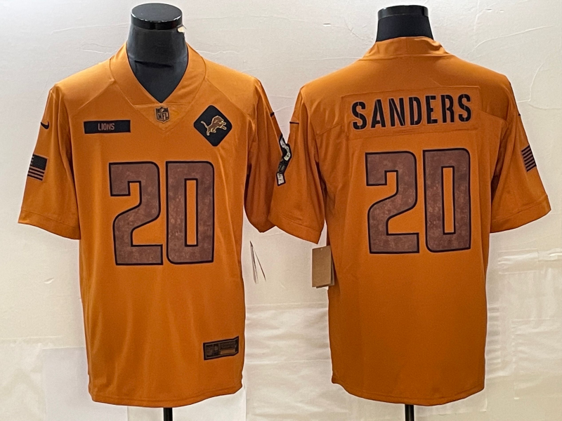 Men's Detroit Lions Barry Sanders Brown 2023 Salute To Service Retired Player Limited Jersey football jersey product view 1