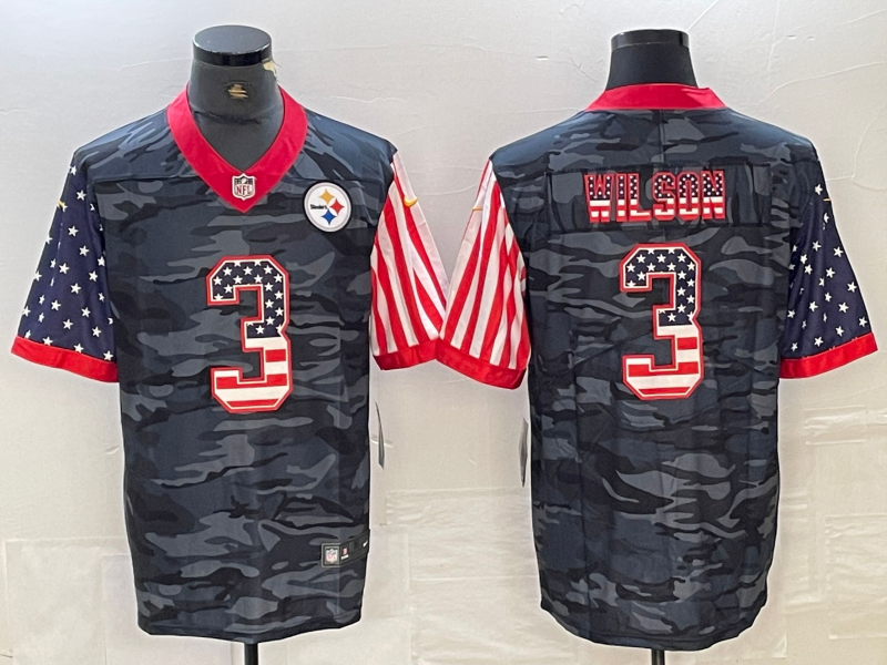 Men's Pittsburgh Steelers Russell Wilson #3 Grey Camouflage Player Jersey1 football jersey product view 1