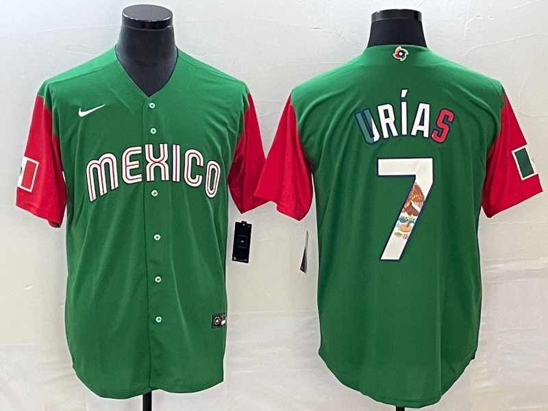 Men's 2023 World Baseball Classic Julio Urias Mexico Green Player Jersey baseball jersey product view 1