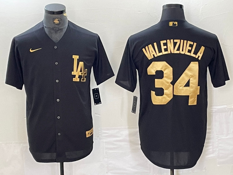 Men's Los Angeles Dodgers Fernando Valenzuela Black Limited Player Jersey baseball jersey product view 1