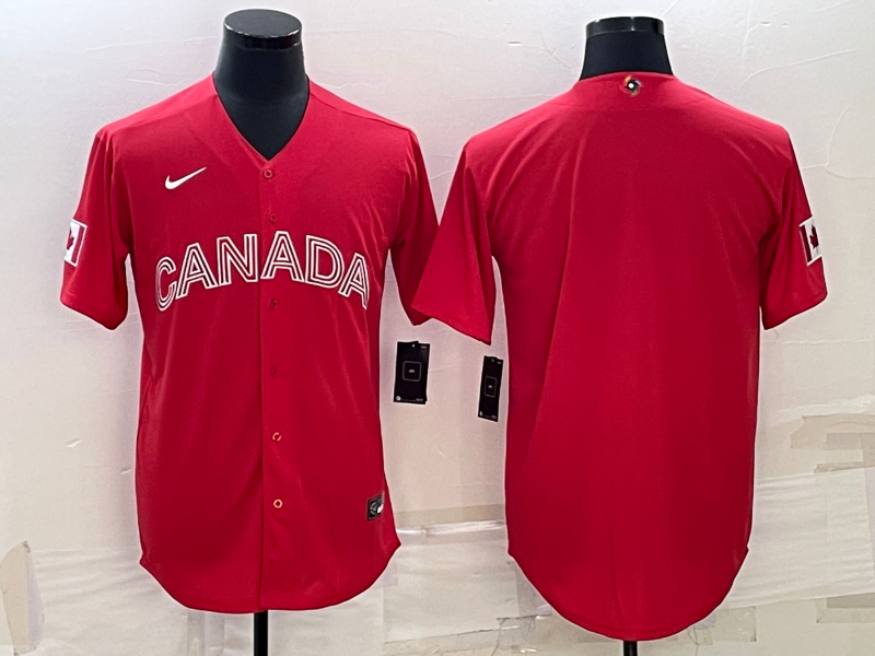 Men's 2023 World Baseball Classic Canada Red Blank Jersey baseball jersey product view 1