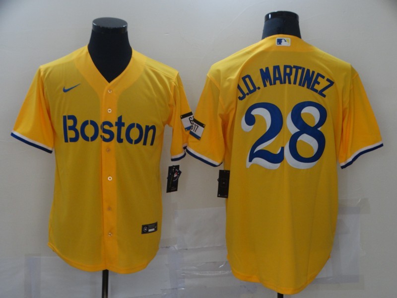 Men's Boston Red Sox J.D. Martinez Yellow Replica Baseball Jersey baseball jersey product view 1